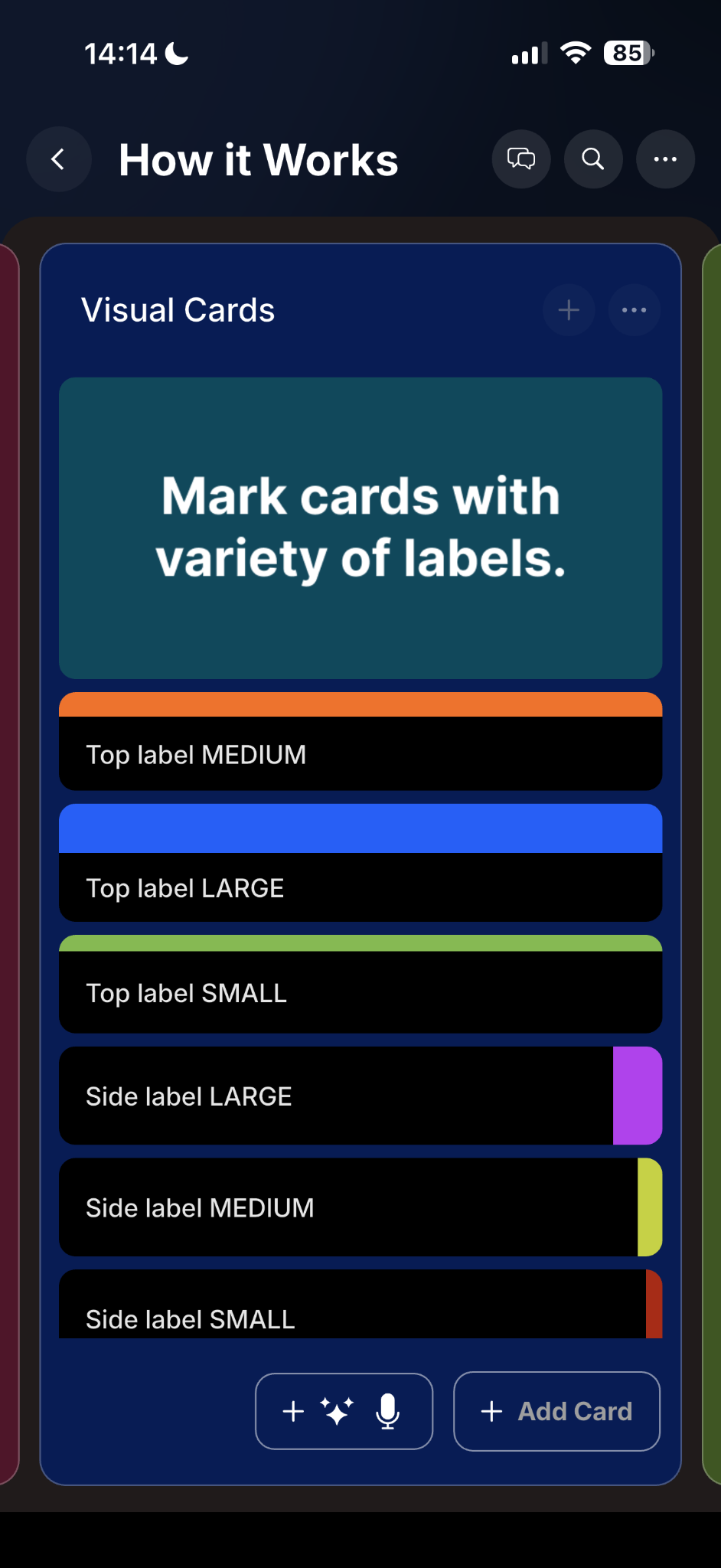 Labels and colored card styles