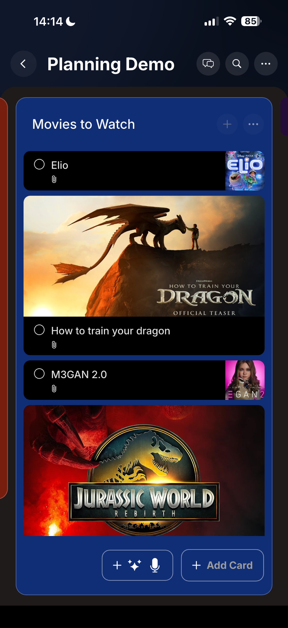 Entertainment and ideas list