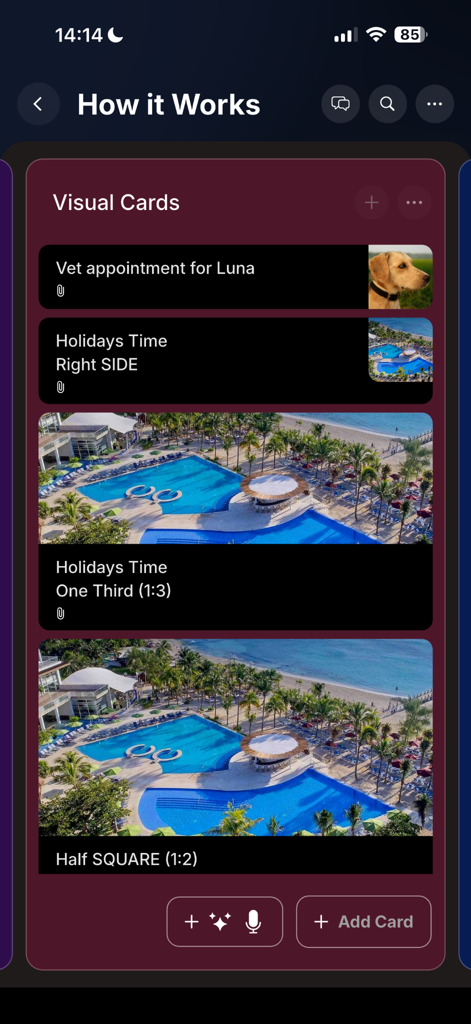 Visual cards on mobile